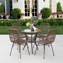 북유럽 PE 등나무 정원 가구 세트 미니멀리스트 모던 레저 4 피스 의자 커피 테이블 야외 크리에이티브 홈, B-5-piece set