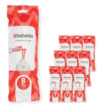 미국발송 브라반티아 Brabantia PerfectFit 쓰레기 봉투 (사이즈 C/2.6-3.2갤런) 두꺼운 플라스틱 쓰레기통 라이너 드로스트링 핸들 포함 (200개), White - Code B_40 Count (Pack