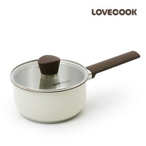 LOVECOOK 인덕션 겸용 베이지 코팅 스텐 냄비 IH, 16cm 편수