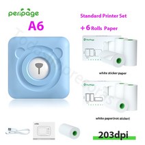 사진인화기 가정용프린터기 핸드폰사진인화기Peripage-지널 A6 203dpi HD 감열식 포토 프린터 미니 포켓, 06 Blue 6 Paper