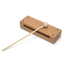 Wood Block Musical Instrument with Mallet Solid Hardwood Percussion Rhythm Blocks, 1