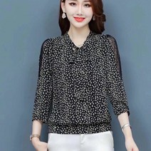 SJW 40-50대 쉬폰 블라우스 티 남방셔츠 스트랩 레이스 7부 중년여성 엄마옷 봄가을 XL~5XL