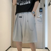 DFMEI 빈티지 심플 5부 배기 팬츠 남녀 패션 와이드 스트레이트 정장 반바지
