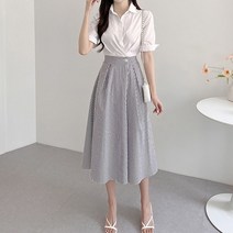 모임 화이트블라우스 직장인 단정한 뒷밴딩 카라 롱 원피스 여성의류쇼핑몰 페미닌 캐쥬얼룩