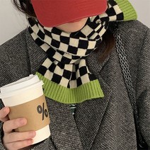가혜상점 얇은 니트 블랙 체크블록 미니 쁘띠 여성 아동 유아 목도리 머플러