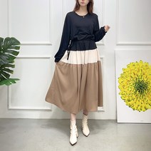 [세인트이브] 자체제작 빅사이즈 L992 허리스트링 배색 롱원피스