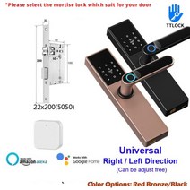 전원주택대문 주택현관문 단독주택현관문 알렉사 디지털 스마트 전자 도어 잠금 장치 TTLock Tuya 앱 원격 해제 열쇠 없는 지문 RH05, BLACK, 22x200 ALexa