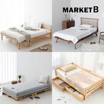 마켓비 원목침대 프레임 매트리스 슈퍼싱글 소나무 자작나무 갈비살 MK0010, FRUGA-블랙/매트리스