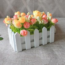 차폐휀스 담장공사 단독 주택 카페 담장 펜스 정원 마당 1 set 흰색 나무 울타리 인공 꽃 꽃 인공 식물 홀더 홈 장식 장식, 주황색