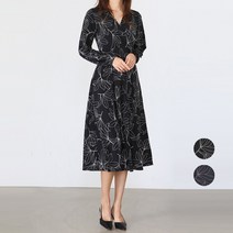 프롬코 여성 풀잎 패턴 셔링 롱 원피스 [자체제작 FRC89]