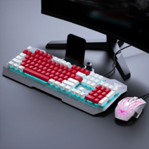 키보드마우스이어폰세트온라인 게임키보드마우스세트, 키보드-마우스【화이트레드-아이스 블루백라이트】