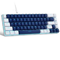MageGee 휴대용 60% 기계식 게이밍 키보드 MK-Box LED 백라이트 컴팩트 68키 미니 유선 사무실 키보드 블루 스위치 포함 윈도우 노트북 PC 맥용 - 블루/화이, Blue/Blue Switch, 기본