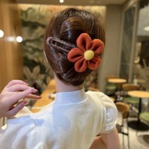 오버사이즈 천 꽃 머리핀 모직 오리 주둥이 집게 우아한 빈티지 머리 장식 완자 머리 집게 머리핀