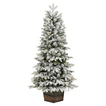 크리스마스 트리 장식 Vickerman 1.5m(5피트) 반투명 웬델 슬림 화분 소나무 인공 웜 화이트 듀라 조명 LED 인조 계절 실내 홈 데코(관부가세포함)