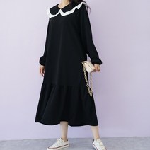 빅걸스토리 빅사이즈 여성 프릴카라 셔링 긴팔 원피스