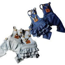 강아지 워싱 데님 바지, 진청