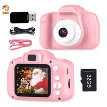 크리스마스 어린이 생일 선물 키즈 미니 디지털 카메라  32GB SD카드, 핑크