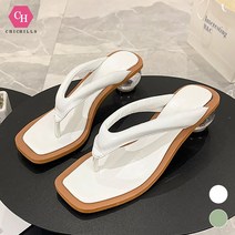 시크힐즈 스퀘어 쪼리 배색 투명 볼드굽 슬리퍼 01594