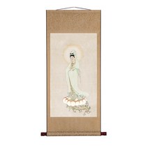 불교 부처님탱화 그림 족자 관세음보살 세로 스크롤, 골동품 노란색 액자, 62x143cm