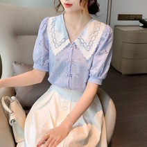 펀칭 아일렛 뾰족 빅카라 2컬러 S-XL21jn0263 여자 여름 반팔 블라우스