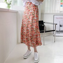 티데일리 팬지 플라워 롱 스커트 여성용 A라인 밴딩 치마