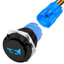 버튼 12V 자동차 스위치 16MM 순간 푸시 블루 LED 조명 스피커 자동 해양 보트, [02] Black