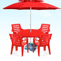 야장테이블 포장마차테이블 포차 편의점 루프탑 카페 플라스틱 파라솔 테이블 세트, 10.컬러의자(심플)레드x4개