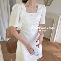 쭈글이원피스 UMINI 봄 여름 프렌치 보이핏 볼륨 스퀘어넥 소프트스타일 작은 키 여성 2094278290