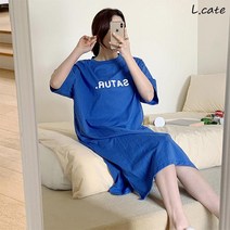 엘케이트 여성 원피스 LRT4007 영문 나염 트임 반팔 롱 티셔츠오트밀 크림 베이지 파란 보라 차콜 검정 색 원피스 롱원피스 트임원피스 반팔원피스 데일리원피스
