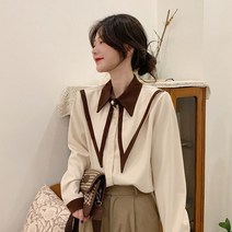 긴소매 상의 인형 넥셔츠 여성 가을 학원 무드 와이셔츠 디자인감각 보이핏 볼륨 클래식 2639316010