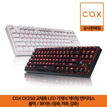 COX CK250 교체축 LED 기계식 게이밍 텐키리스 키보드 블랙/화이트 (청축 적축 갈축) 공식판매점, 화이트, 청축