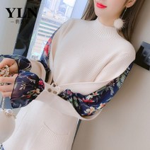여성 니트 레이스 원피스 벨트 포함