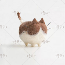 고양이 양모펠트 니들 퀼트 키링 목덜미잡힌 동물 초보 도안 만들기 바느질, 커피 흰 고양이
