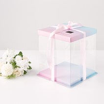 그라데이션 2단 케이크 쉬폰 케익 꽃 선물 상자 포장 박스 케이스, GR 22-1호 21.5*21.5*23(cm)