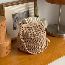 [울클럽]미니밀리실 원형버킷백 코바늘 가방 뜨개 DIY 키트 네트백 숄더백(동영상), 702 화이트, 1개