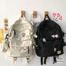 여자 백팩 가방 무지 중학생 여중생 고등학생 미니 가벼운 귀여운 곰돌이 팬던트 뱃지