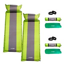 zoosen 1분충전 휴대용 자충매트 싱글+보관파우치+배게일체형+수납밴드2개 2001 초신상 국내최저가 차박 캠핑, 그린2개