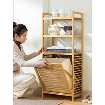 원목 빨래바구니 고급 대나무 선반 슬라이딩 햄퍼 원목 2층, D.50cm 원목 빨래바구니  4단