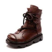 도오빠 렉스퀴르 여성 가죽 앵클 부츠 키높이 워커 5CM 미들 부티 통굽 레이스업 지퍼 여자부츠