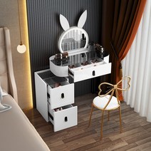 공주화장대 핑크 LED조명 화장대세트, 목재, 화이트 600 + 토끼거울 + 리본의자