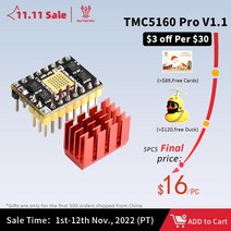 프린터수리 프린터부품 호환 BIGTREETECH 3D 프린터 부품 TMC5160 프로 V1.1 스테퍼 모터 드라이버 옥토퍼스 SKR 2 엔더 3 용 초저소음 VS TMC2208, [01] 1PC, [01] TMC5160 PRO