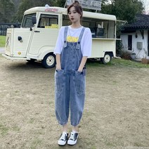 라오농 데님 멜빵녀 와이드 캐주얼 조거 9부 와이드 팬츠 +25d05LL