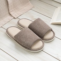포그망 사계절 거실화 실내 린넨 슬리퍼 사무실 발편한 실내화, 브라운(245-260mm) - 사계절거실화
