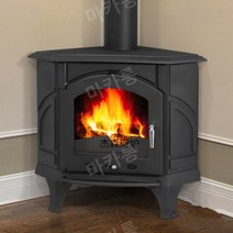 제이슨 독립형 벽난로 화목 난로 장작 난방 주철 나무 코너용, 블랙