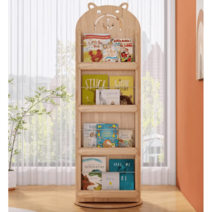 360도 회전 원목 곰돌이 책장 수납장 책꽂이, 오크색 4단 대형 오픈형