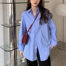 [리더스] 바다색 스트라이프 루즈핏 여성 캐주얼 셔츠
