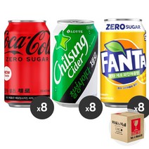 [막스] 혼합세트 355ml 24입(각8개씩) 뚱캔 제로 캔음료 음료수 탄산 스포츠 과즙, 30)코카콜라제로8 칠성제로8 환타제로포도8