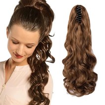 Cybelleza 포니테일 익스텐션 롱 컬리 웨이브 클로 클립 포니테일 익스텐션 45.7cm(18인치) 포니 테일 클립 헤어 익스텐션 포니테일 합성 헤어피스 여성용 골든 브라운, Curly 12 Inch, Golden Brown Bleach Blonde