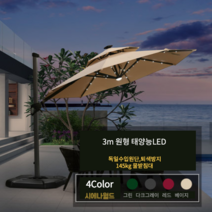 프리미엄 파라솔 코스트코 세인트폴 야외 가든 정원 빌라 테라스 로마 그늘막 대형, 태양능LED 원형 3m-[145kg받침대], 그린