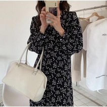 이팝 봄 가을 쉬폰 하객원피스 블랙 결혼식 플라워 꽃무늬 롱 원피스 르뚜앙